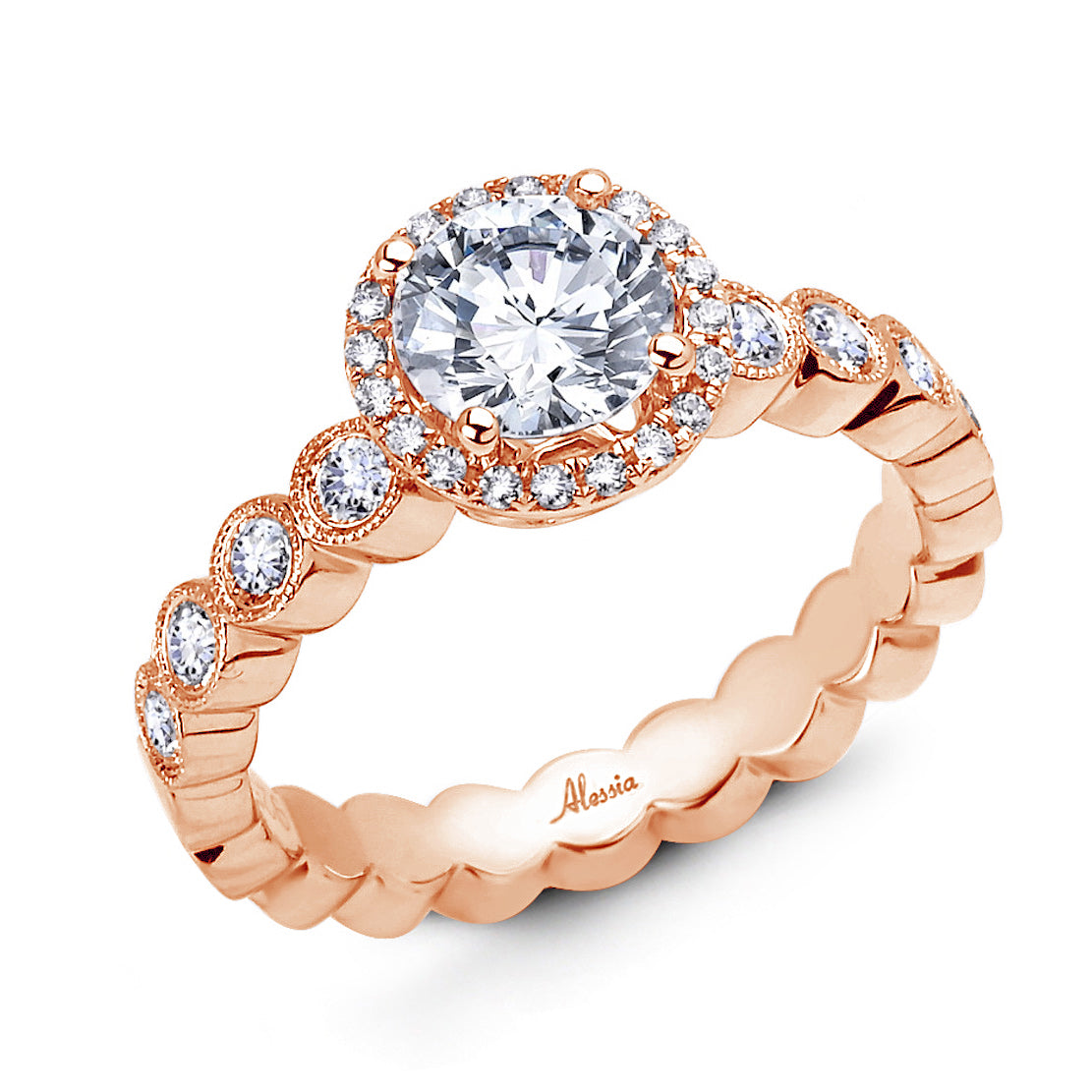 Round Brilliant Cut Diamond Halo Engagement Ring - ACB043 Round Brilliant Cut Diamond Halo Engagement Ring - ACB043