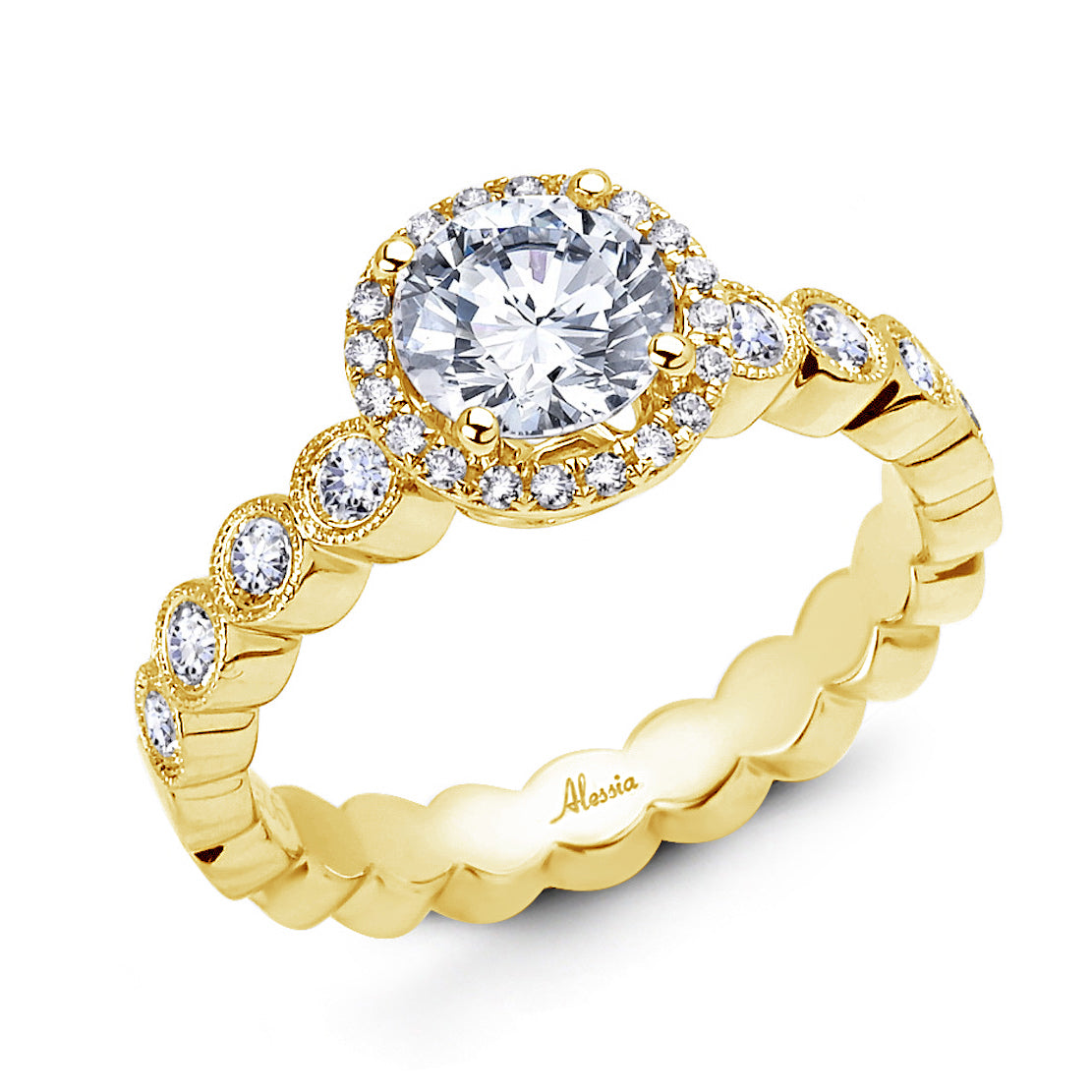Round Brilliant Cut Diamond Halo Engagement Ring - ACB043 Round Brilliant Cut Diamond Halo Engagement Ring - ACB043