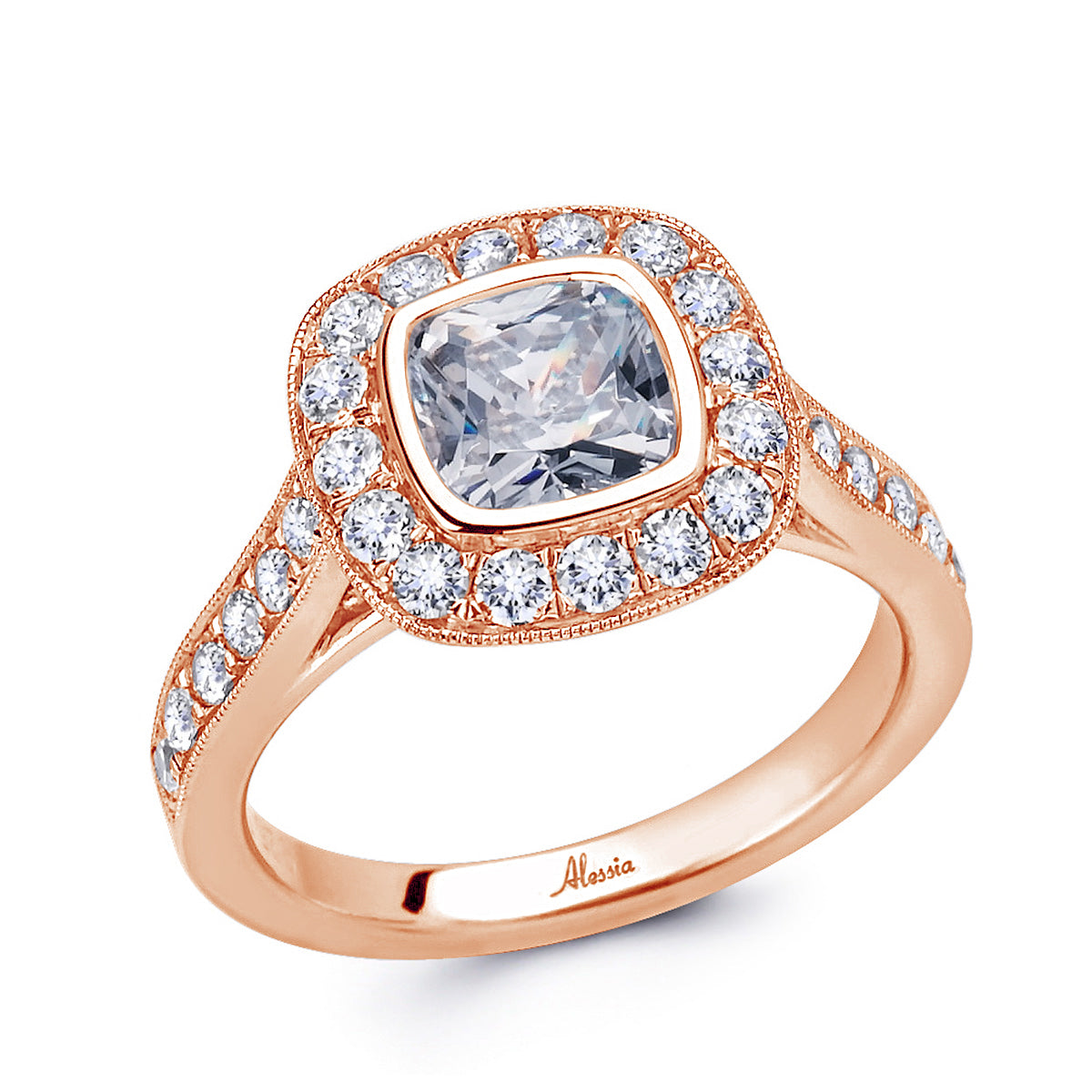 Cushion Cut Diamond Halo Engagement Ring - ACB045 Cushion Cut Diamond Halo Engagement Ring - ACB045