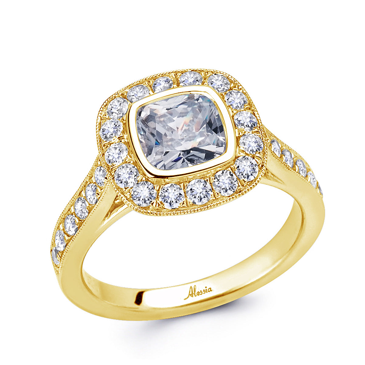 Cushion Cut Diamond Halo Engagement Ring - ACB045 Cushion Cut Diamond Halo Engagement Ring - ACB045