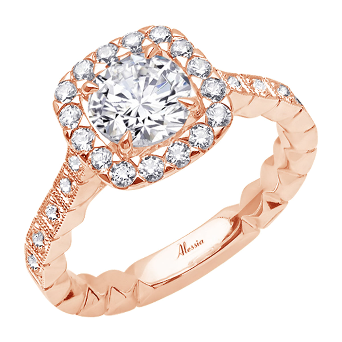 Round Brilliant Cut Diamond Halo Engagement Ring - ACB069 Round Brilliant Cut Diamond Halo Engagement Ring - ACB069