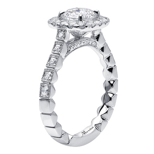 Round Brilliant Cut Diamond Halo Engagement Ring - ACB069 Round Brilliant Cut Diamond Halo Engagement Ring - ACB069