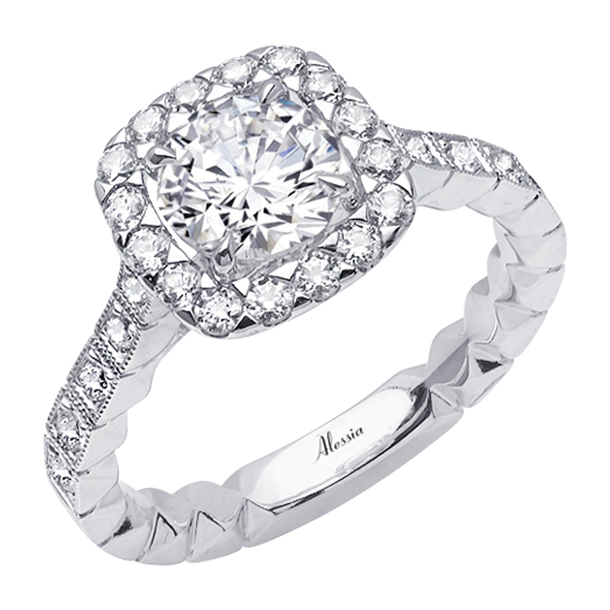 Round Brilliant Cut Diamond Halo Engagement Ring - ACB069 Round Brilliant Cut Diamond Halo Engagement Ring - ACB069