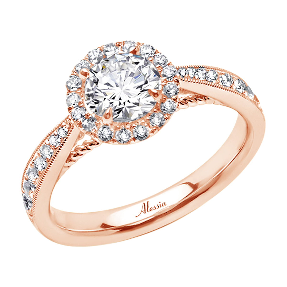 Round Brilliant Cut Diamond Halo Engagement Ring - ACB075 Round Brilliant Cut Diamond Halo Engagement Ring - ACB075