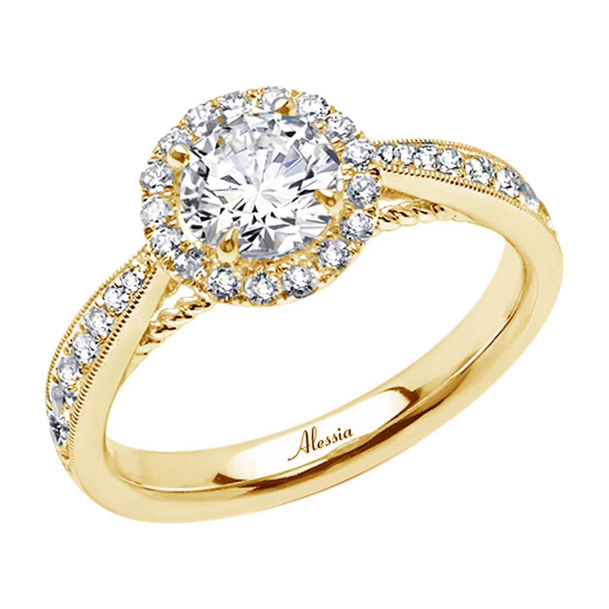 Round Brilliant Cut Diamond Halo Engagement Ring - ACB075 Round Brilliant Cut Diamond Halo Engagement Ring - ACB075