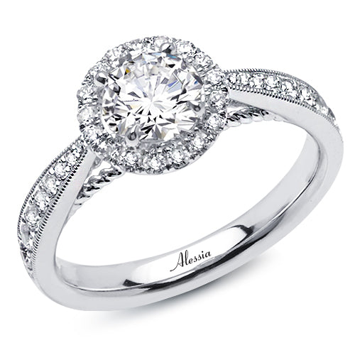 Round Brilliant Cut Diamond Halo Engagement Ring - ACB075 Round Brilliant Cut Diamond Halo Engagement Ring - ACB075