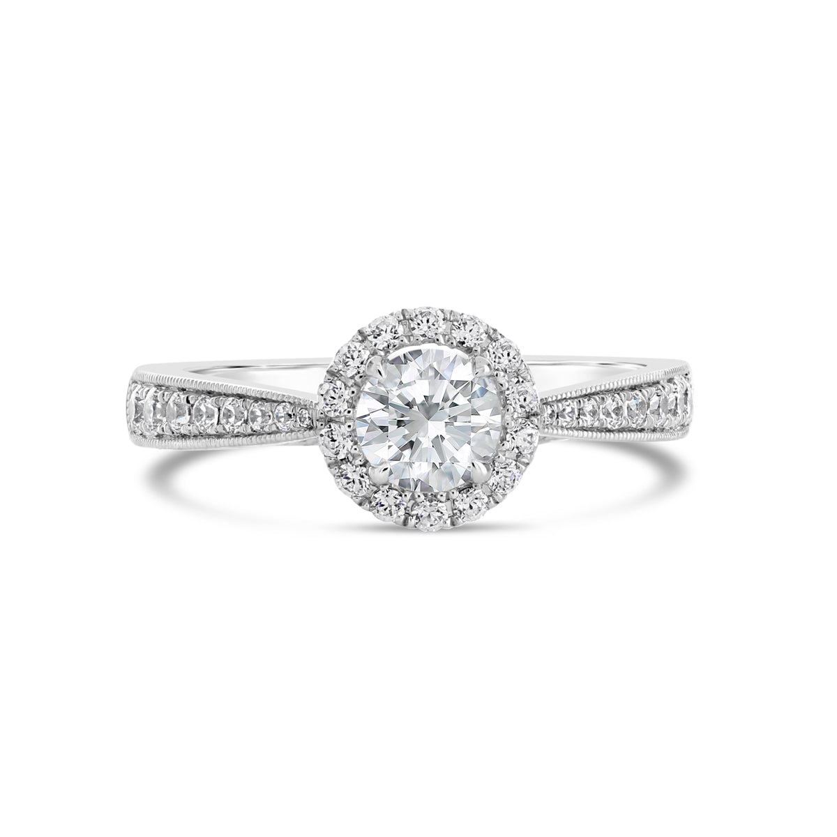 Round Brilliant Cut Diamond Halo Engagement Ring - ACB082 Round Brilliant Cut Diamond Halo Engagement Ring - ACB082