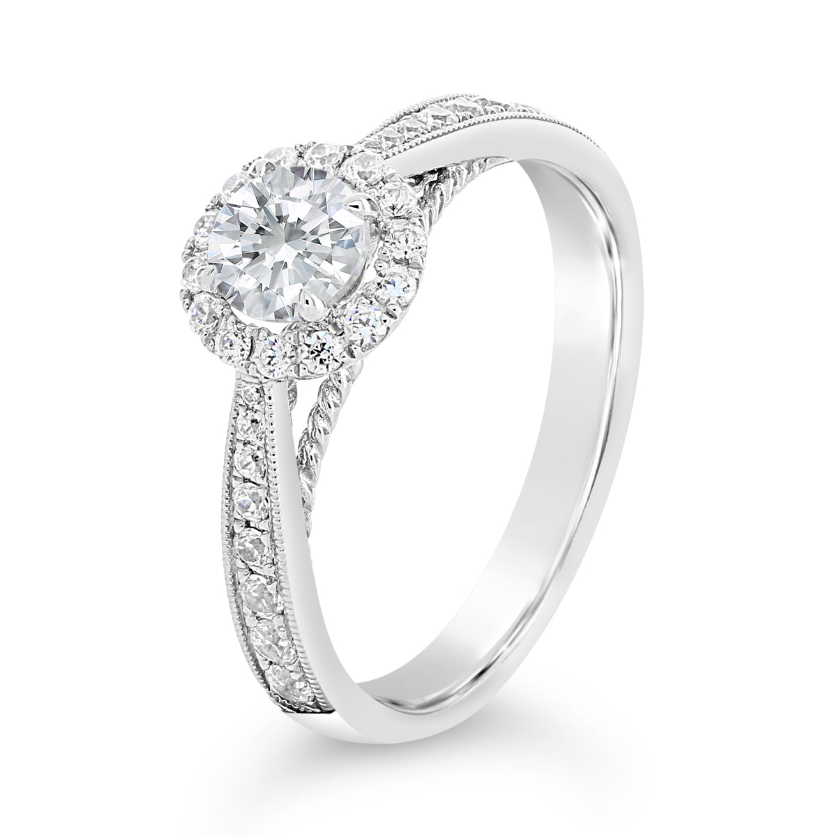 Round Brilliant Cut Diamond Halo Engagement Ring - ACB082 Round Brilliant Cut Diamond Halo Engagement Ring - ACB082