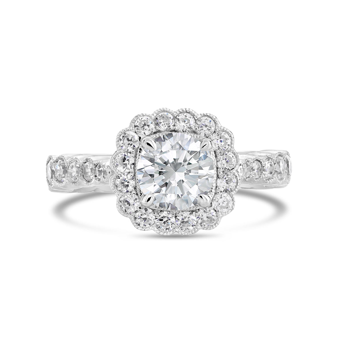 Round Brilliant Cut Diamond Halo Engagement Ring - ACB083 Round Brilliant Cut Diamond Halo Engagement Ring - ACB083