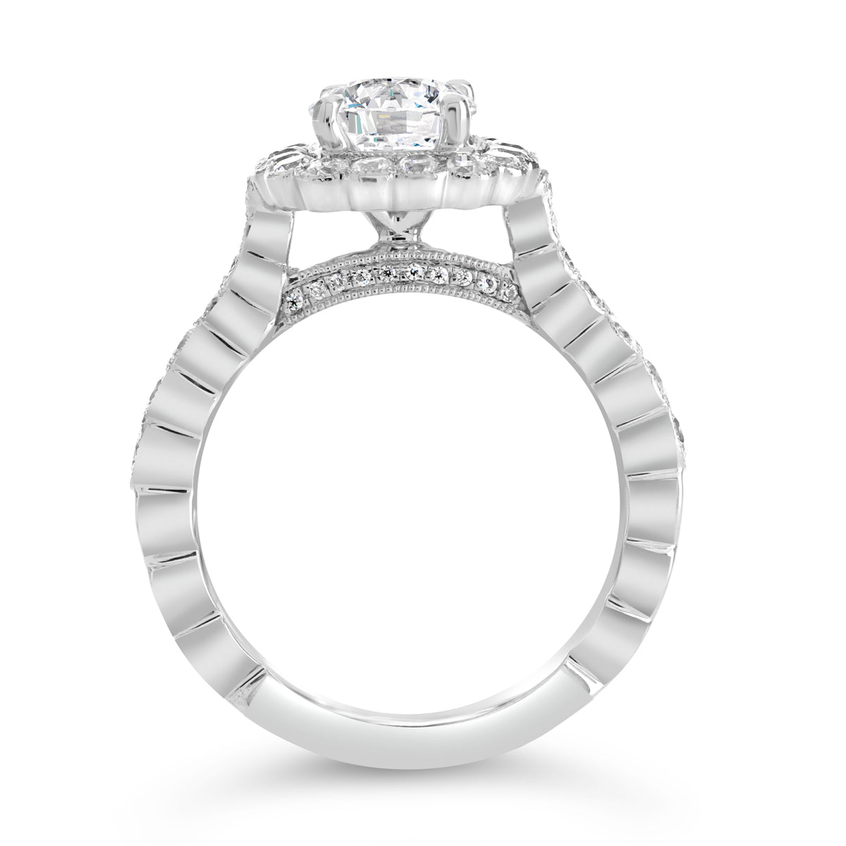 Round Brilliant Cut Diamond Halo Engagement Ring - ACB083 Round Brilliant Cut Diamond Halo Engagement Ring - ACB083