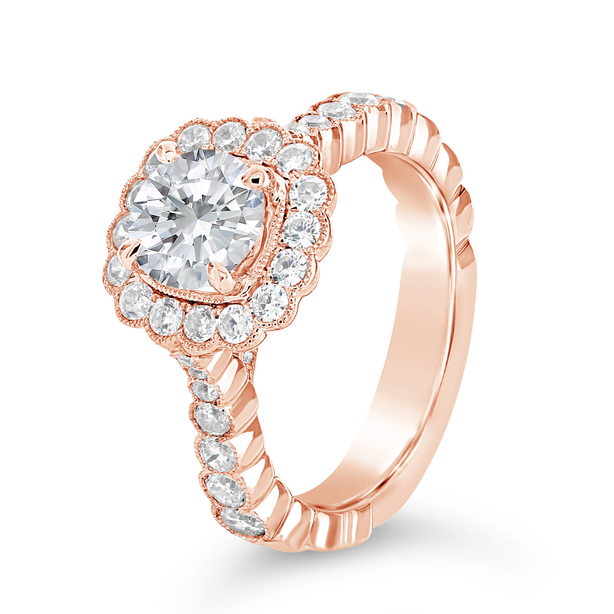 Round Brilliant Cut Diamond Halo Engagement Ring - ACB083 Round Brilliant Cut Diamond Halo Engagement Ring - ACB083