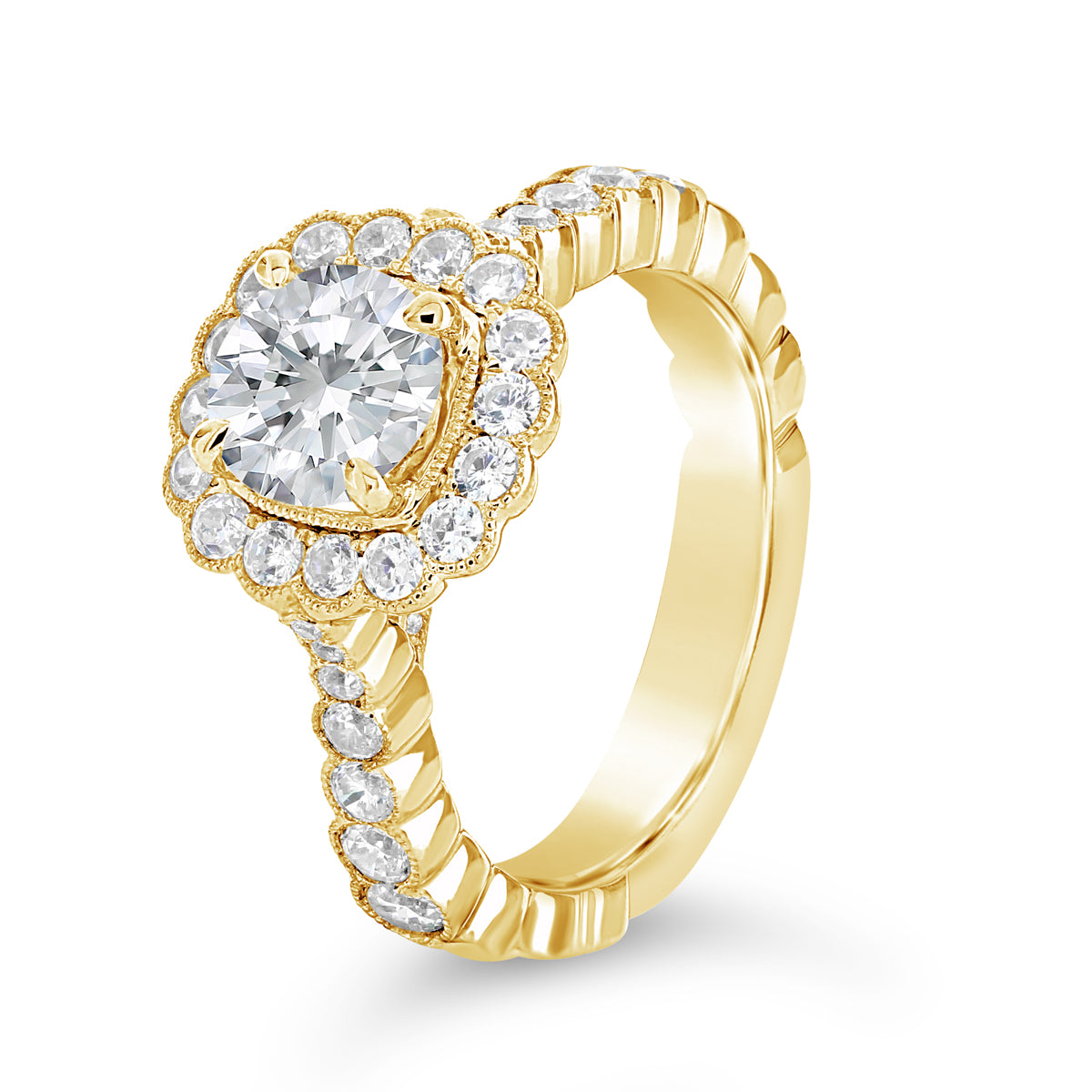 Round Brilliant Cut Diamond Halo Engagement Ring - ACB083 Round Brilliant Cut Diamond Halo Engagement Ring - ACB083