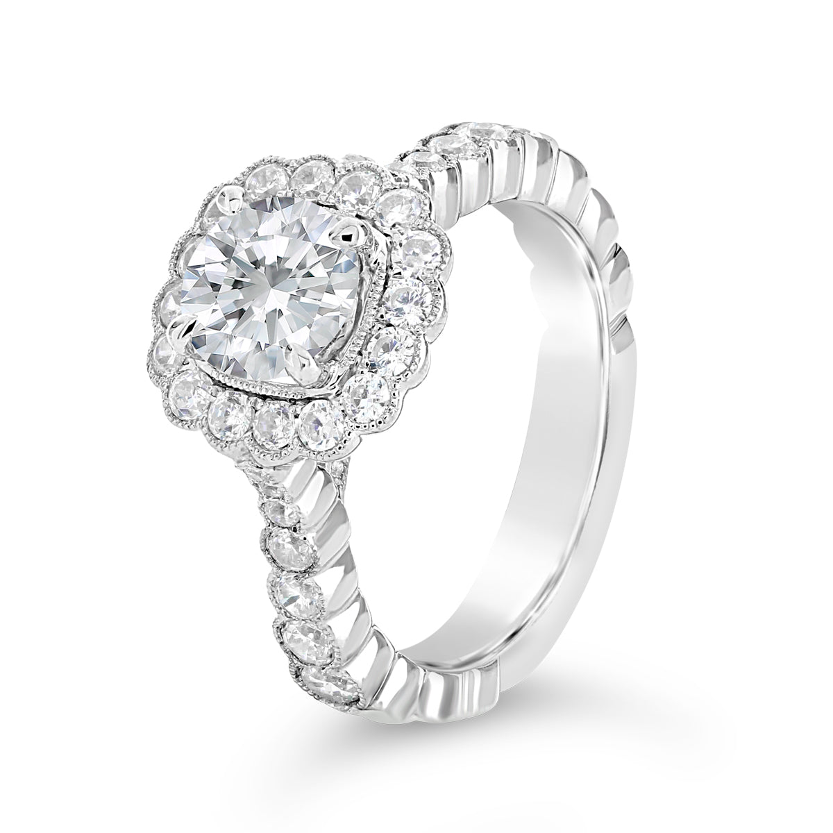 Round Brilliant Cut Diamond Halo Engagement Ring - ACB083 Round Brilliant Cut Diamond Halo Engagement Ring - ACB083