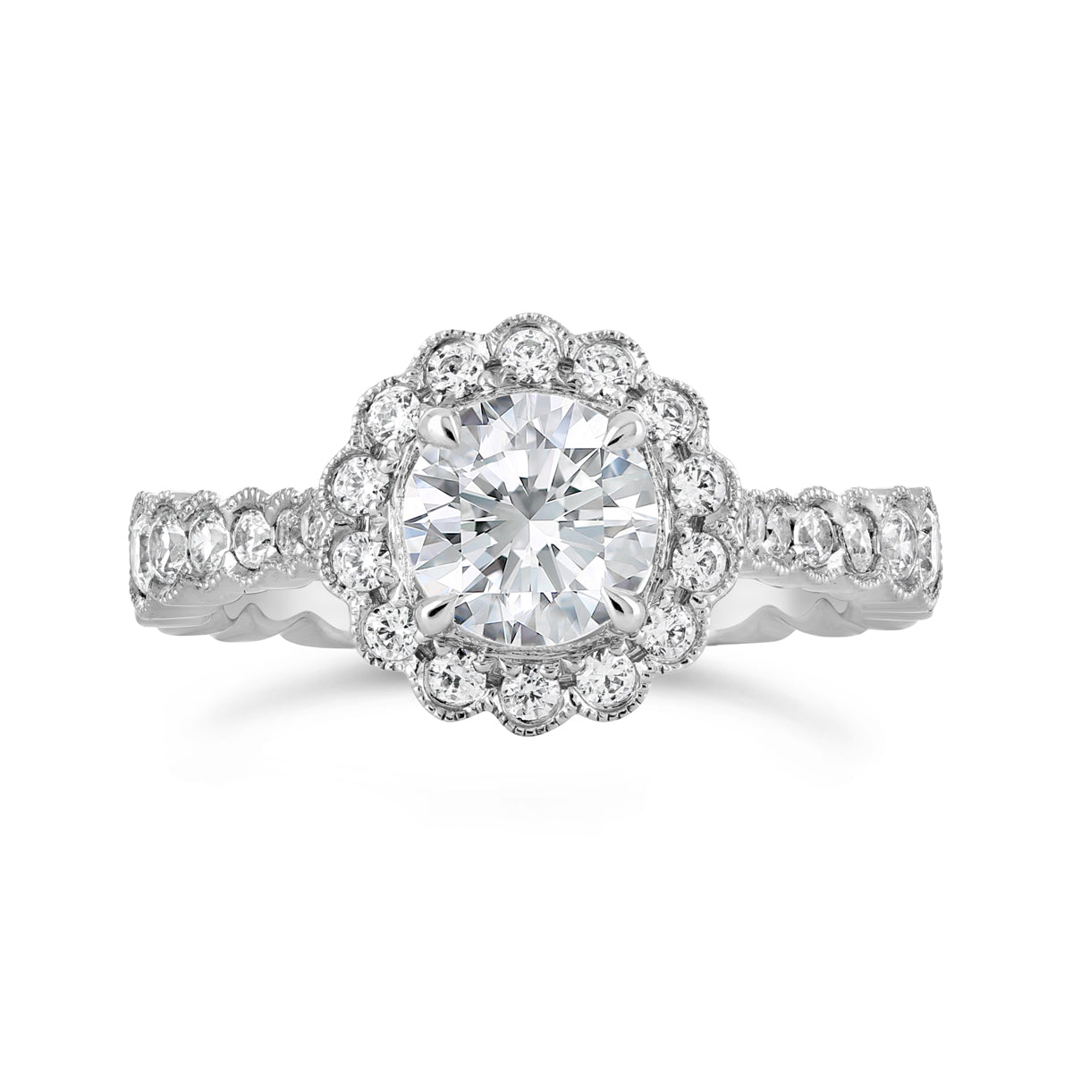 Round Brilliant Cut Diamond Halo Engagement Ring - ACB084 Round Brilliant Cut Diamond Halo Engagement Ring - ACB084