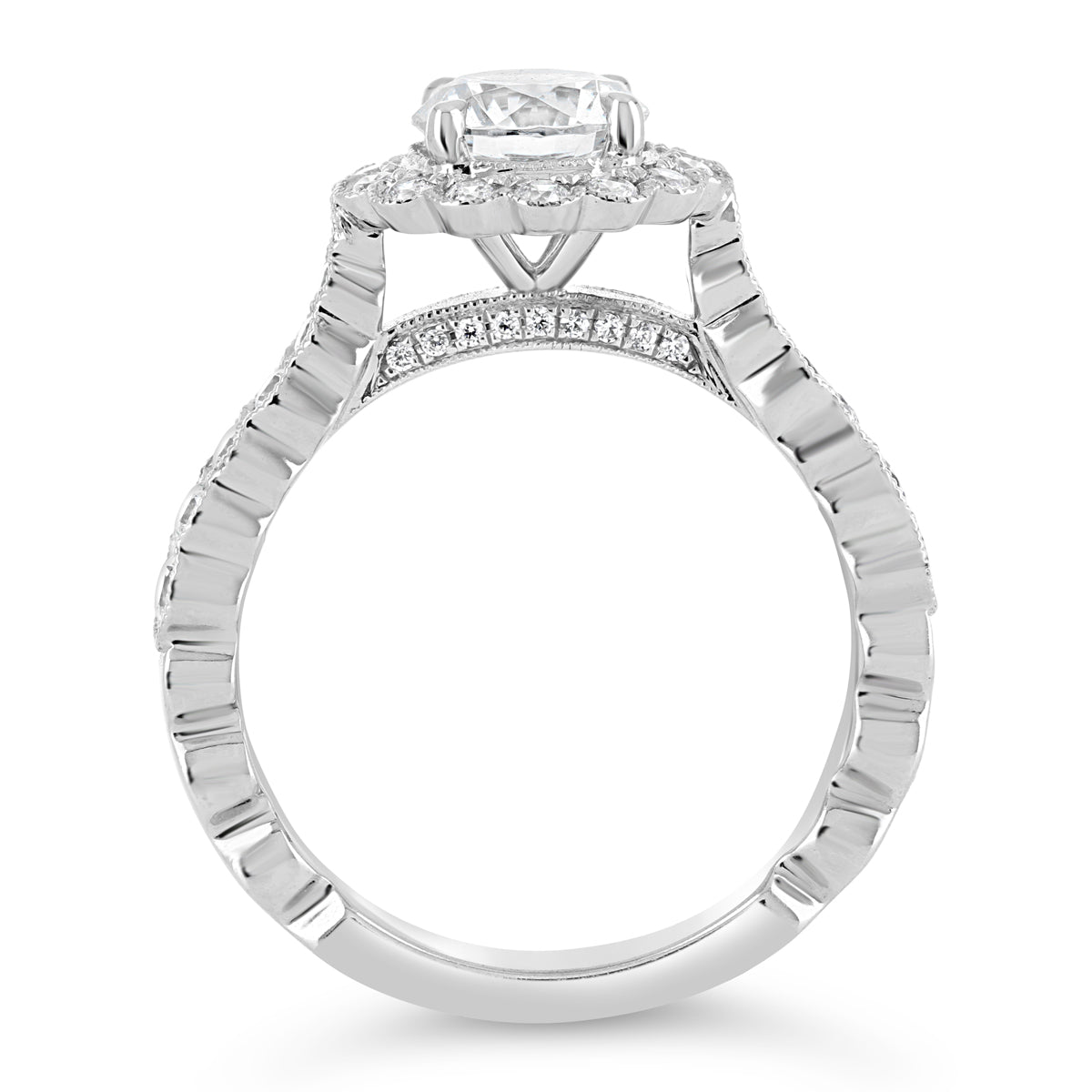 Round Brilliant Cut Diamond Halo Engagement Ring - ACB084 Round Brilliant Cut Diamond Halo Engagement Ring - ACB084