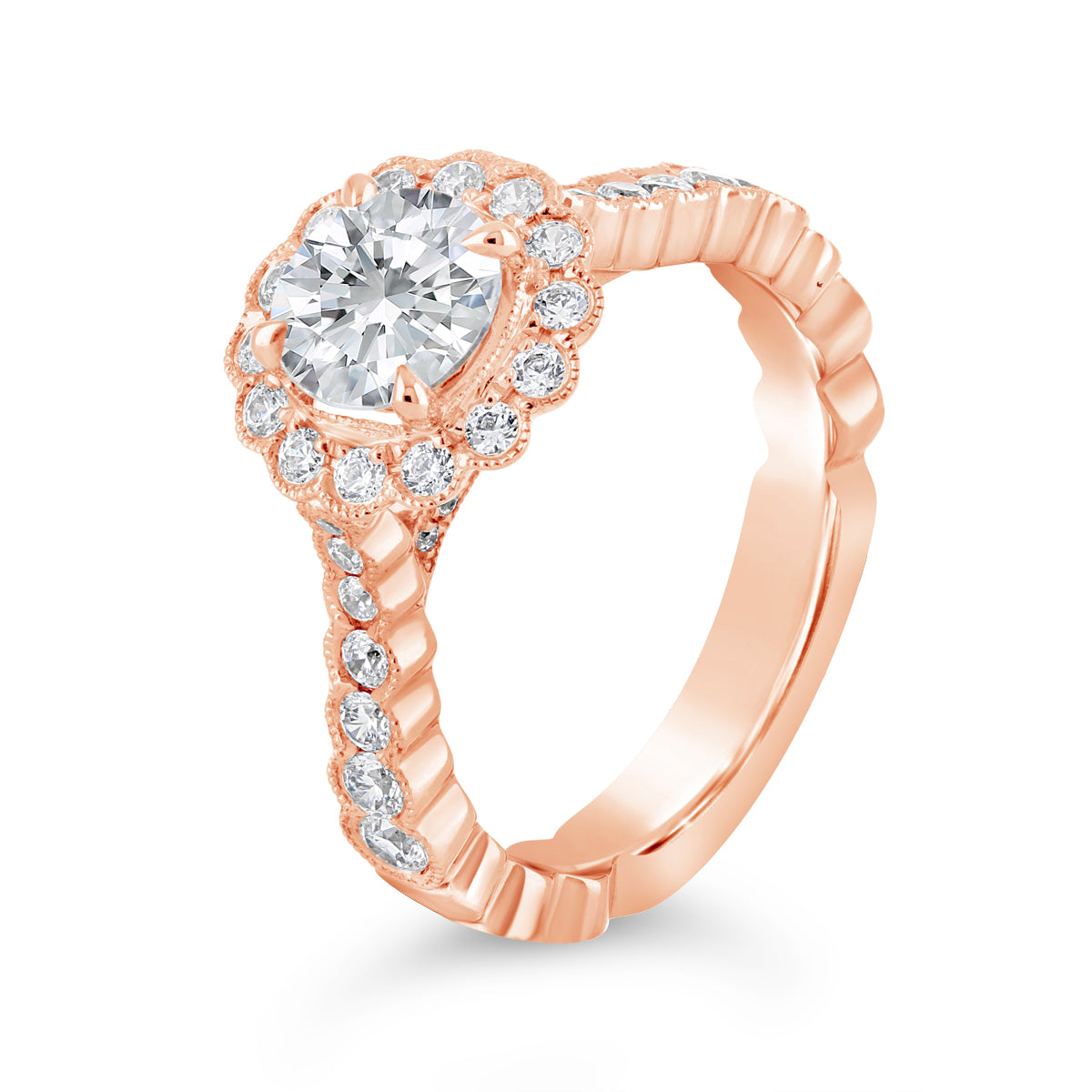 Round Brilliant Cut Diamond Halo Engagement Ring - ACB084 Round Brilliant Cut Diamond Halo Engagement Ring - ACB084