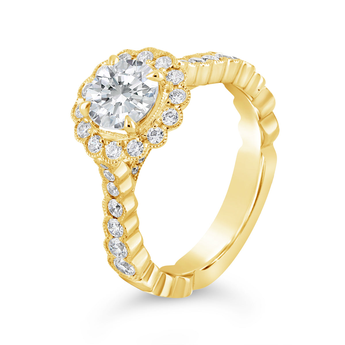 Round Brilliant Cut Diamond Halo Engagement Ring - ACB084 Round Brilliant Cut Diamond Halo Engagement Ring - ACB084