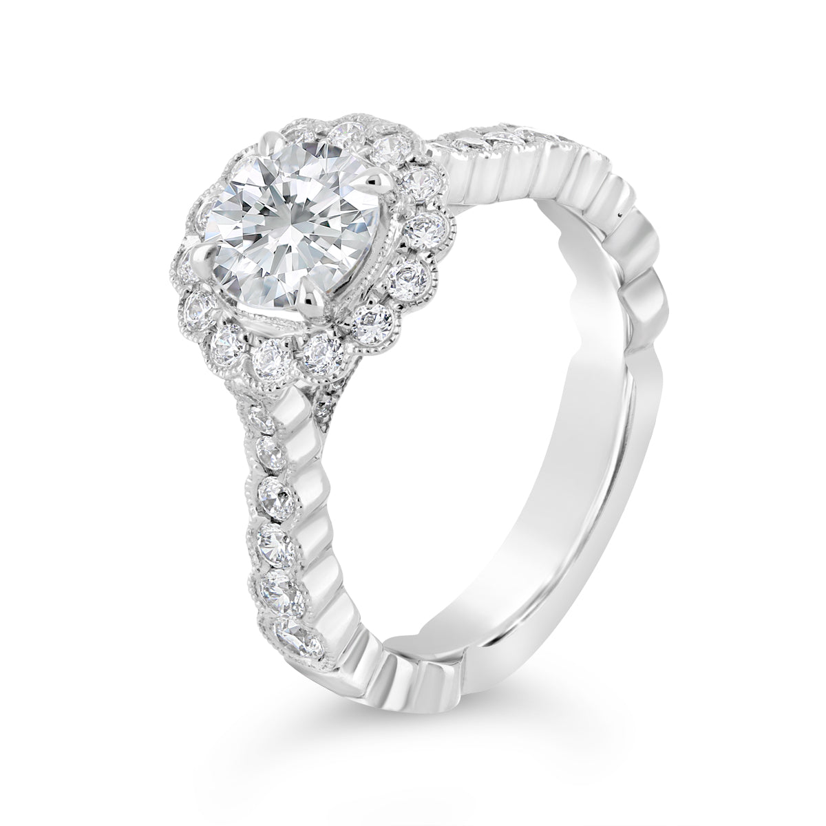 Round Brilliant Cut Diamond Halo Engagement Ring - ACB084 Round Brilliant Cut Diamond Halo Engagement Ring - ACB084