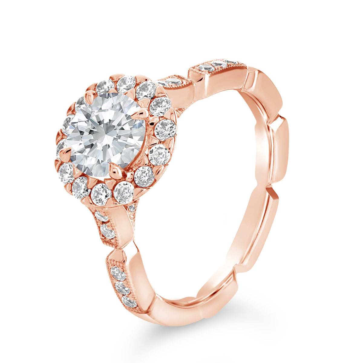 Round Brilliant Cut Diamond Halo Engagement Ring - ACB085 Round Brilliant Cut Diamond Halo Engagement Ring - ACB085