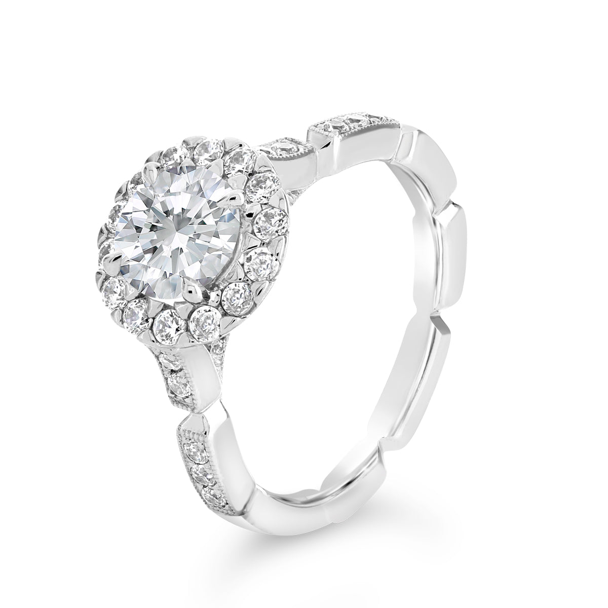 Round Brilliant Cut Diamond Halo Engagement Ring - ACB085 Round Brilliant Cut Diamond Halo Engagement Ring - ACB085