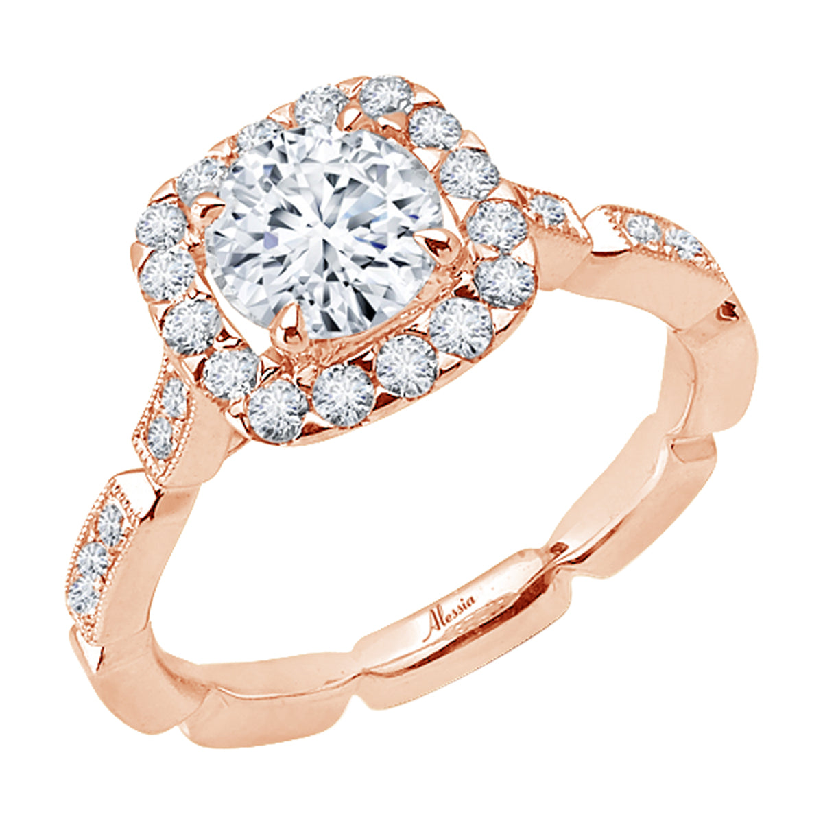 Round Brilliant Cut Diamond Halo Engagement Ring - ACB097 Round Brilliant Cut Diamond Halo Engagement Ring - ACB097