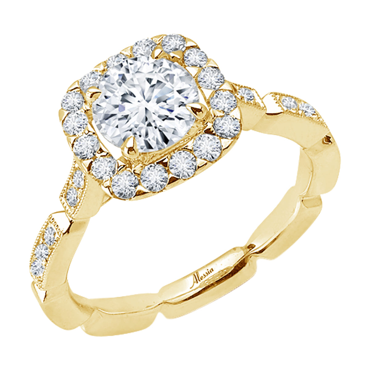 Round Brilliant Cut Diamond Halo Engagement Ring - ACB097 Round Brilliant Cut Diamond Halo Engagement Ring - ACB097