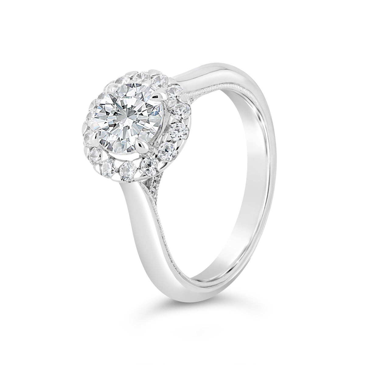 Round Brilliant Cut Diamond Halo Engagement Ring - ACB098 Round Brilliant Cut Diamond Halo Engagement Ring - ACB098