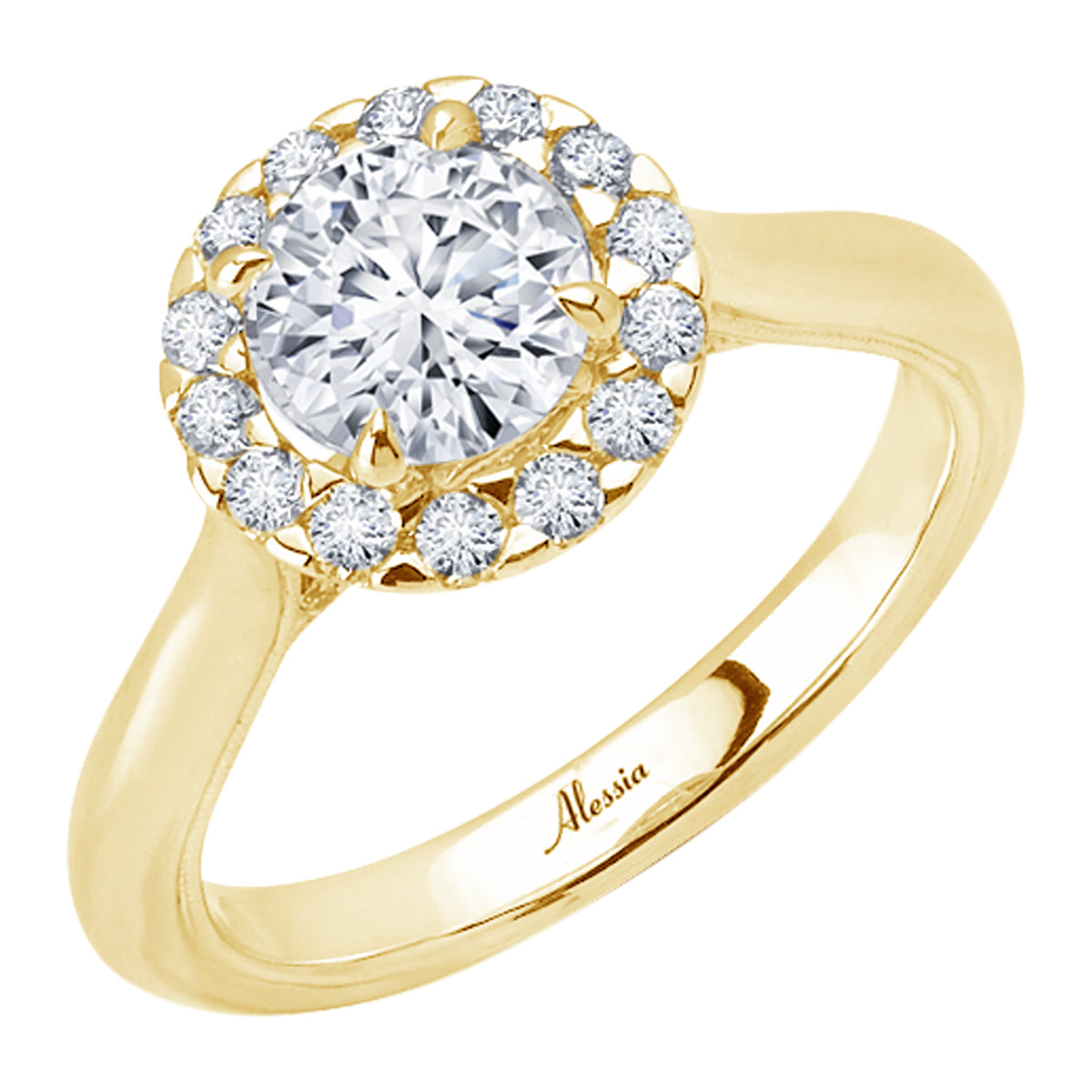 Round Brilliant Cut Diamond Halo Engagement Ring - ACB098 Round Brilliant Cut Diamond Halo Engagement Ring - ACB098