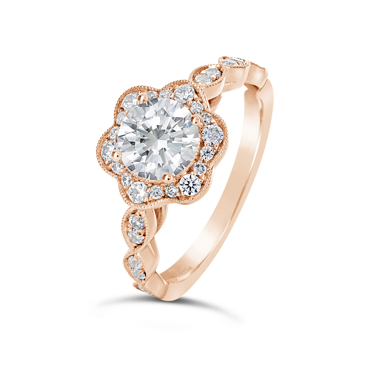 Round Brilliant Cut Flower Halo Engagement Ring - ACB127 Round Brilliant Cut Flower Halo Engagement Ring - ACB127