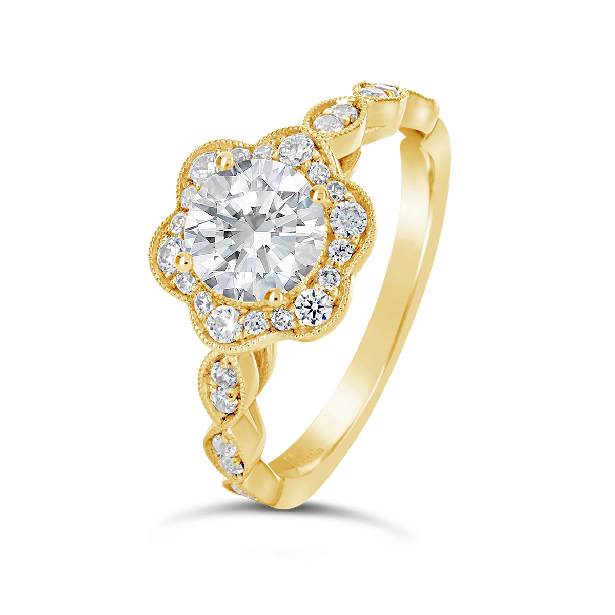 Round Brilliant Cut Flower Halo Engagement Ring - ACB127 Round Brilliant Cut Flower Halo Engagement Ring - ACB127