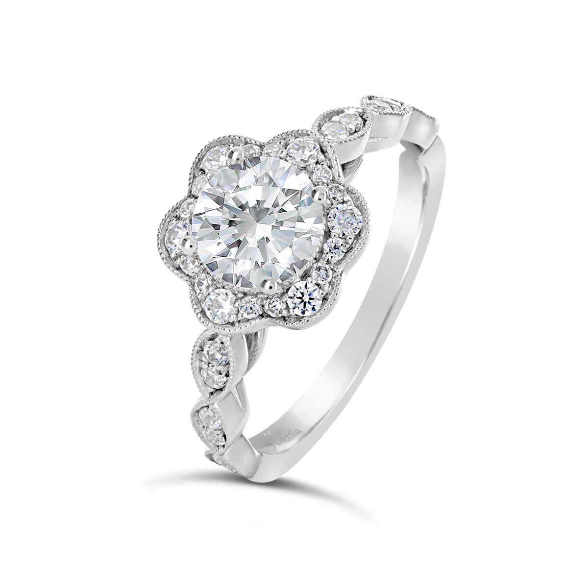 Round Brilliant Cut Flower Halo Engagement Ring - ACB127 Round Brilliant Cut Flower Halo Engagement Ring - ACB127