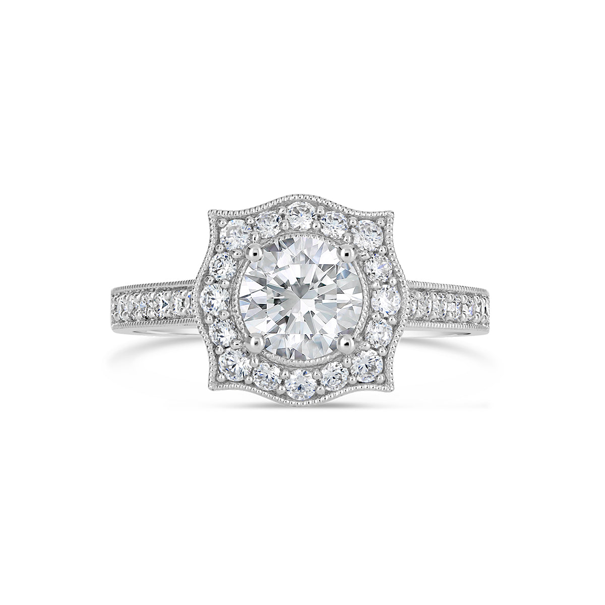 Round Brilliant Cut Pave Set Diamond Halo Engagement ring - ACB136 Round Brilliant Cut Pave Set Diamond Halo Engagement ring - ACB136