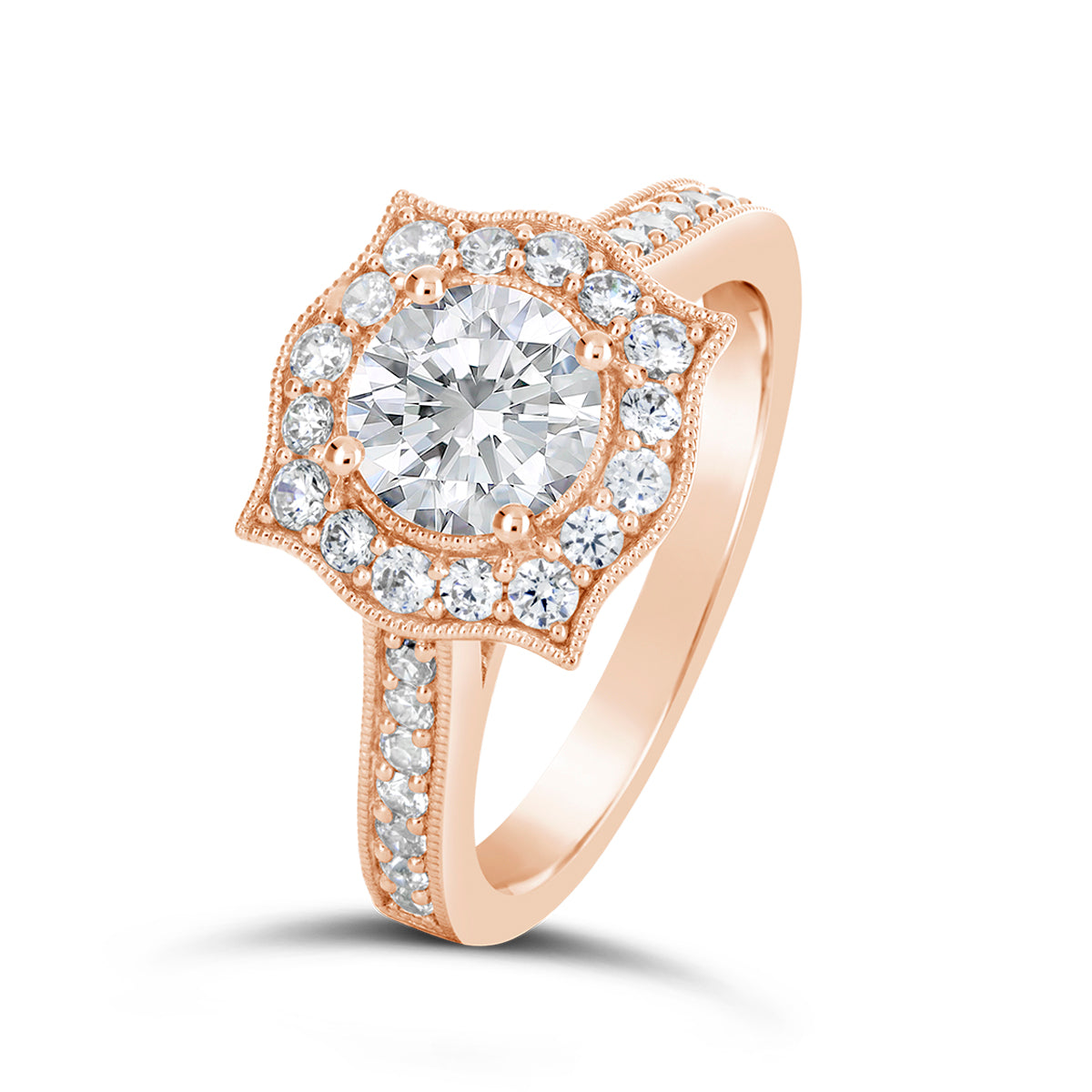 Round Brilliant Cut Pave Set Diamond Halo Engagement ring - ACB136 Round Brilliant Cut Pave Set Diamond Halo Engagement ring - ACB136