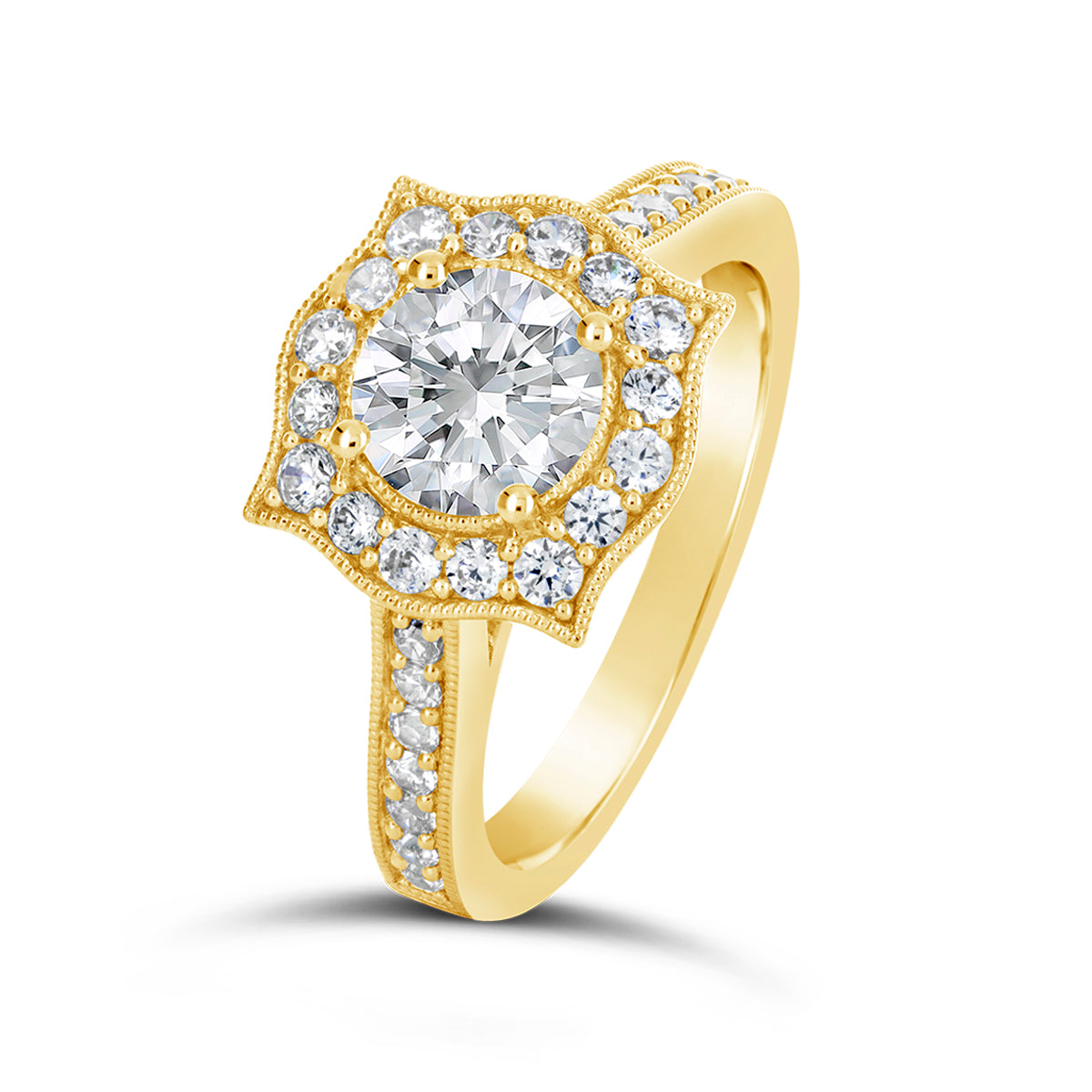 Round Brilliant Cut Pave Set Diamond Halo Engagement ring - ACB136 Round Brilliant Cut Pave Set Diamond Halo Engagement ring - ACB136