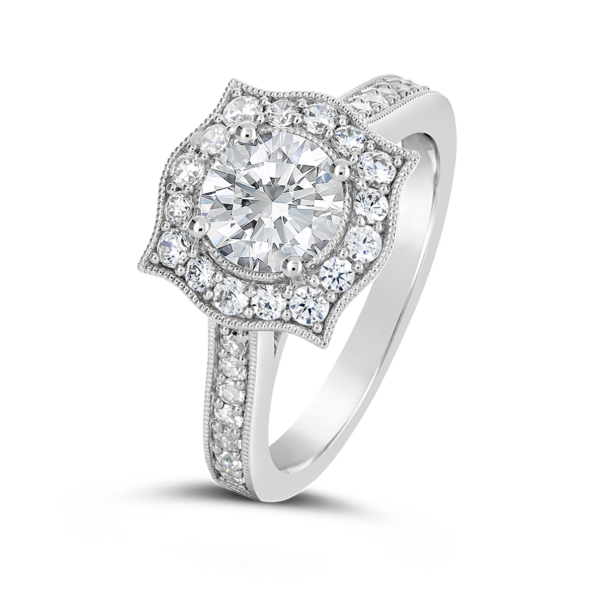 Round Brilliant Cut Pave Set Diamond Halo Engagement ring - ACB136 Round Brilliant Cut Pave Set Diamond Halo Engagement ring - ACB136