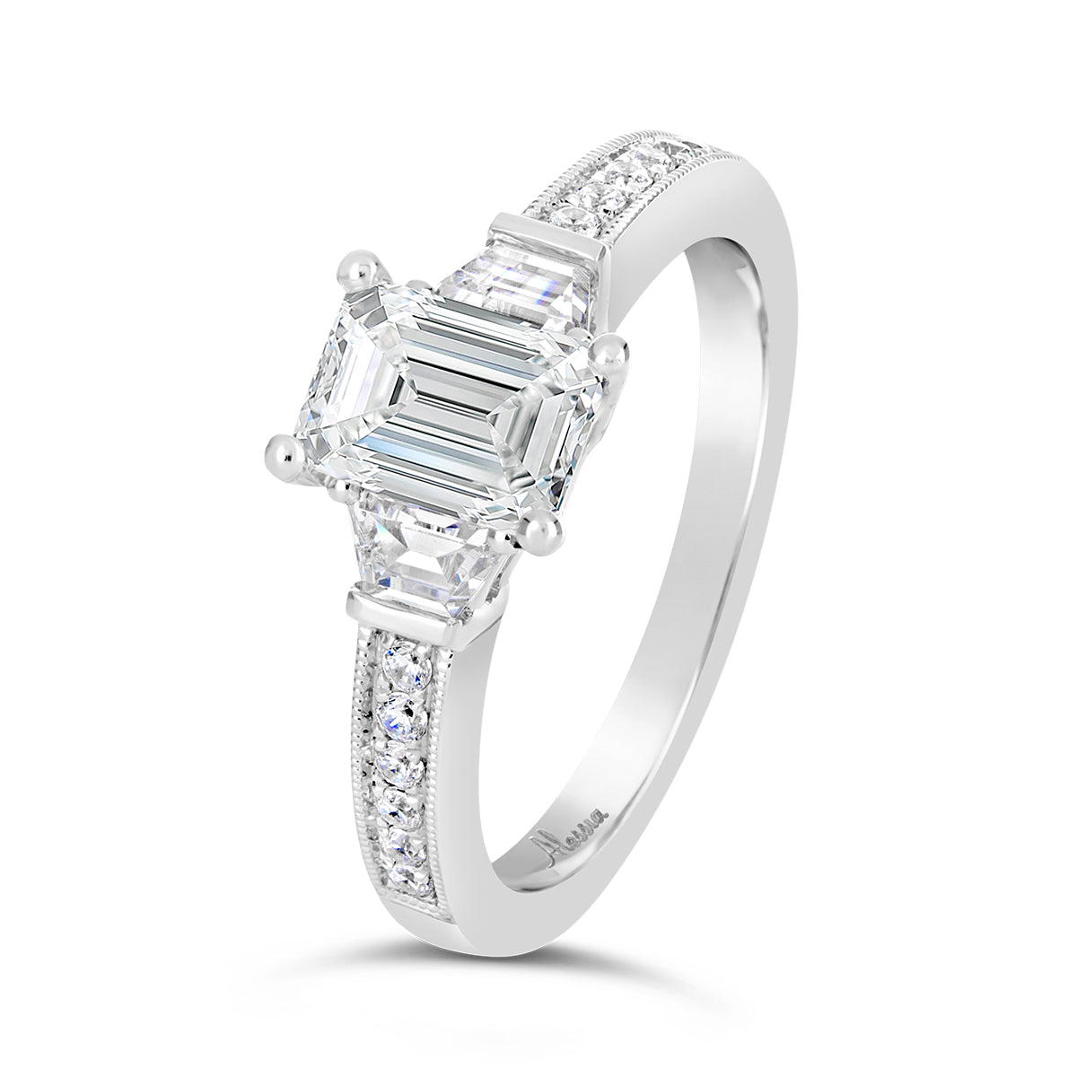 Emerald Cut Three Stone Diamond Engagement Ring - ACB145 Emerald Cut Three Stone Diamond Engagement Ring - ACB145