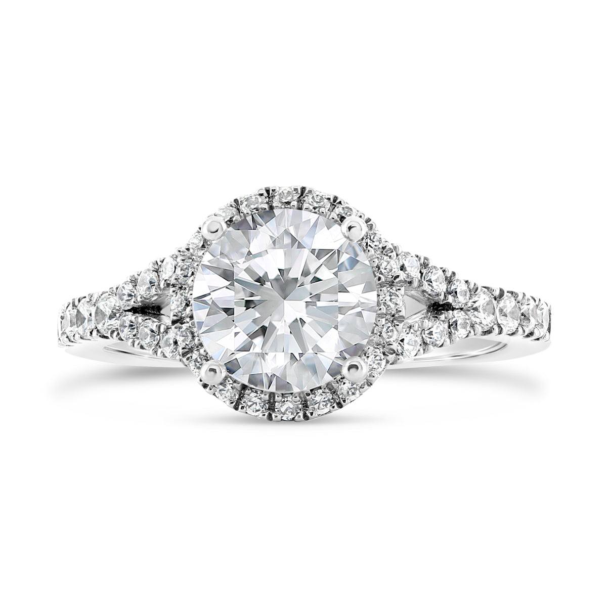 Round Brilliant Cut Split Band Diamond Halo Engagement Ring - ACB234 Round Brilliant Cut Split Band Diamond Halo Engagement Ring - ACB234