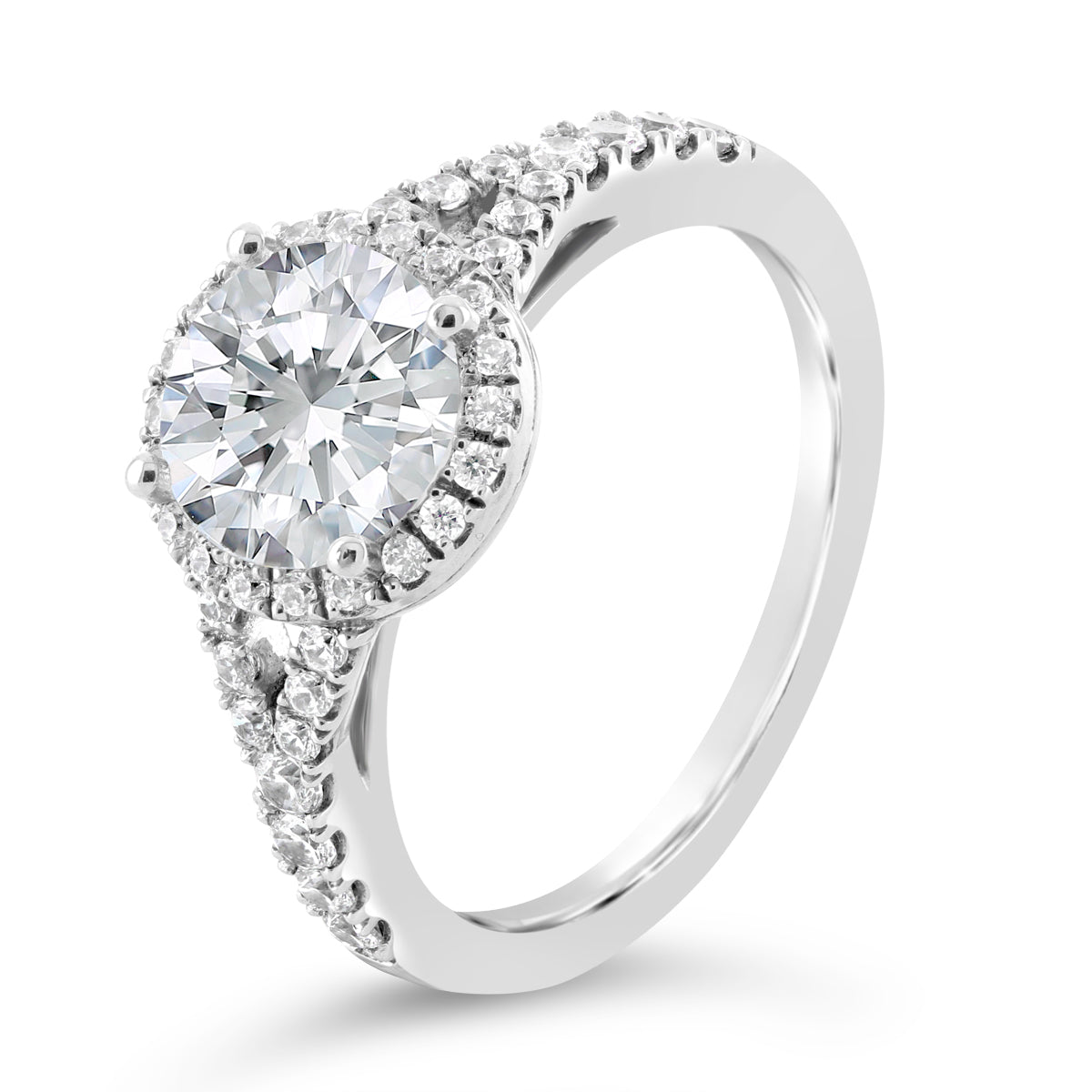Round Brilliant Cut Split Band Diamond Halo Engagement Ring - ACB234 Round Brilliant Cut Split Band Diamond Halo Engagement Ring - ACB234