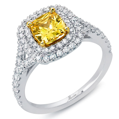 Yellow Cushion Cut Double Halo Diamond Engagement Ring - ACB237 Yellow Cushion Cut Double Halo Diamond Engagement Ring - ACB237
