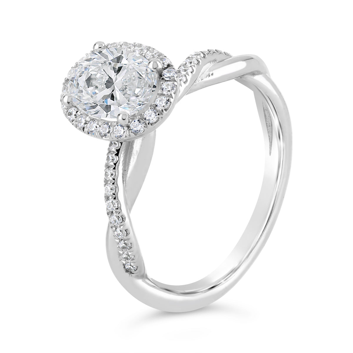 Oval Cut Twisting Band Diamond Halo Engagement Ring - ACB411 Oval Cut Twisting Band Diamond Halo Engagement Ring - ACB411