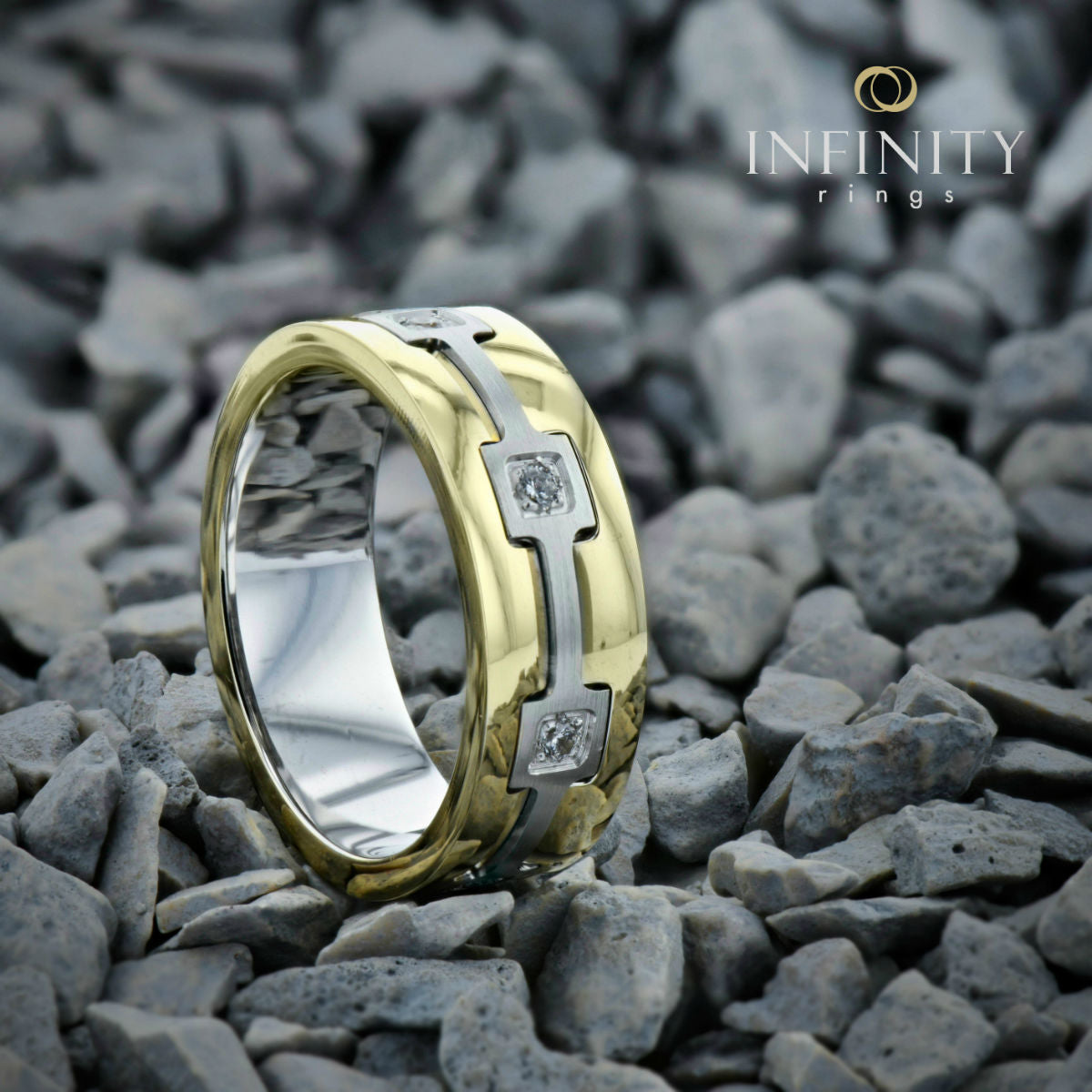 Infinity Two Tone Diamond Mens Wedding Band - IN1586 Infinity Two Tone Diamond Mens Wedding Band - IN1586
