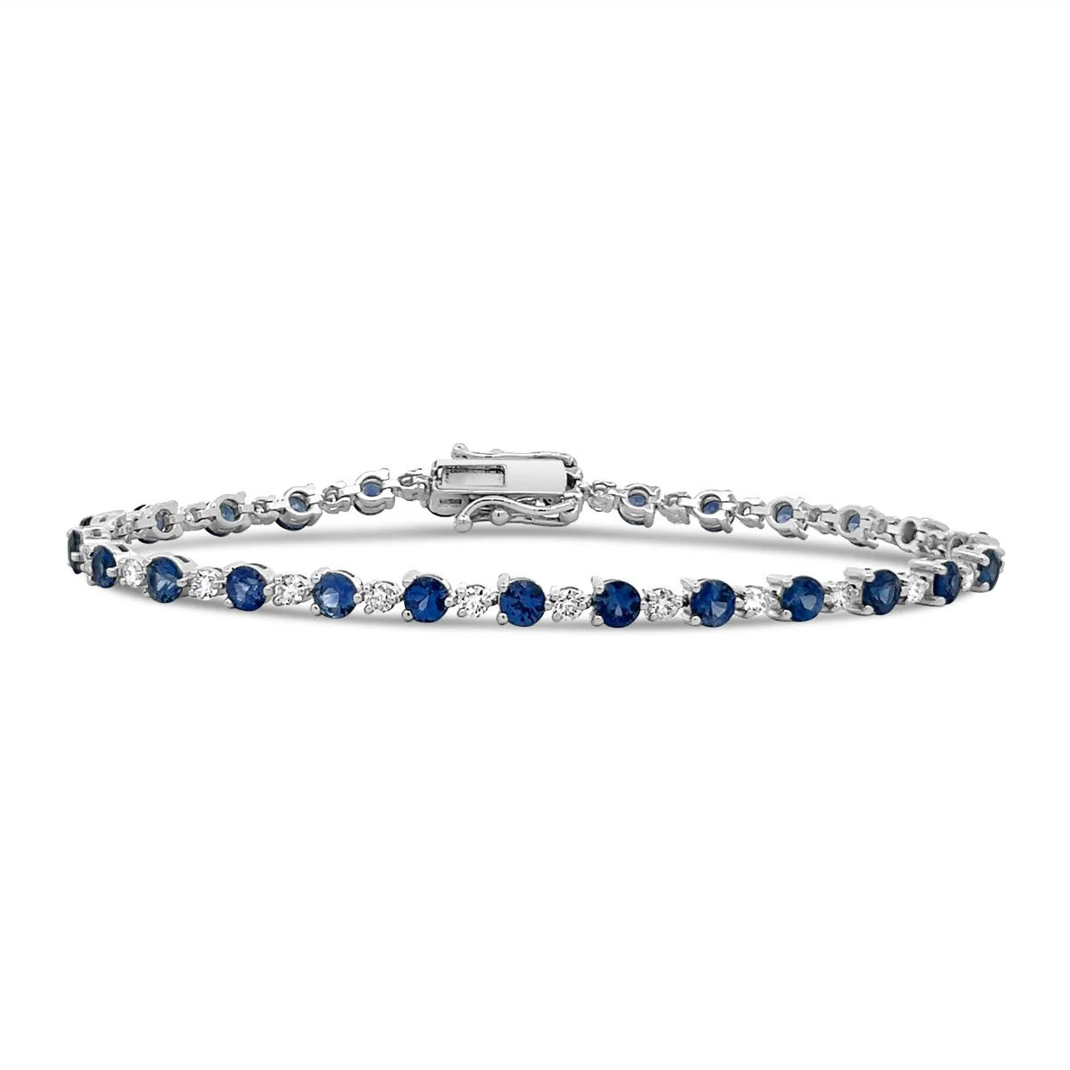 14K White Gold Diamond & Sapphire Tennis Bracelet - BR9126