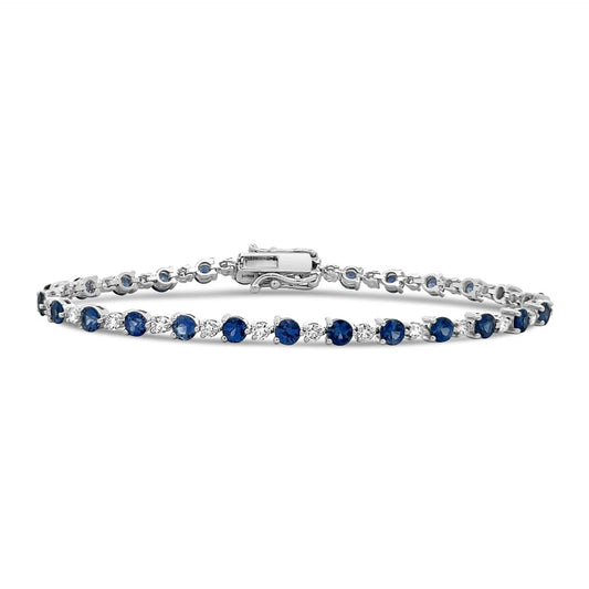 14K White Gold Diamond & Sapphire Tennis Bracelet - BR9126