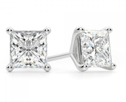 14K White Gold Princess Cut Diamond Solitaire Stud Earrings-1.50 ct. total weight - PSTA6