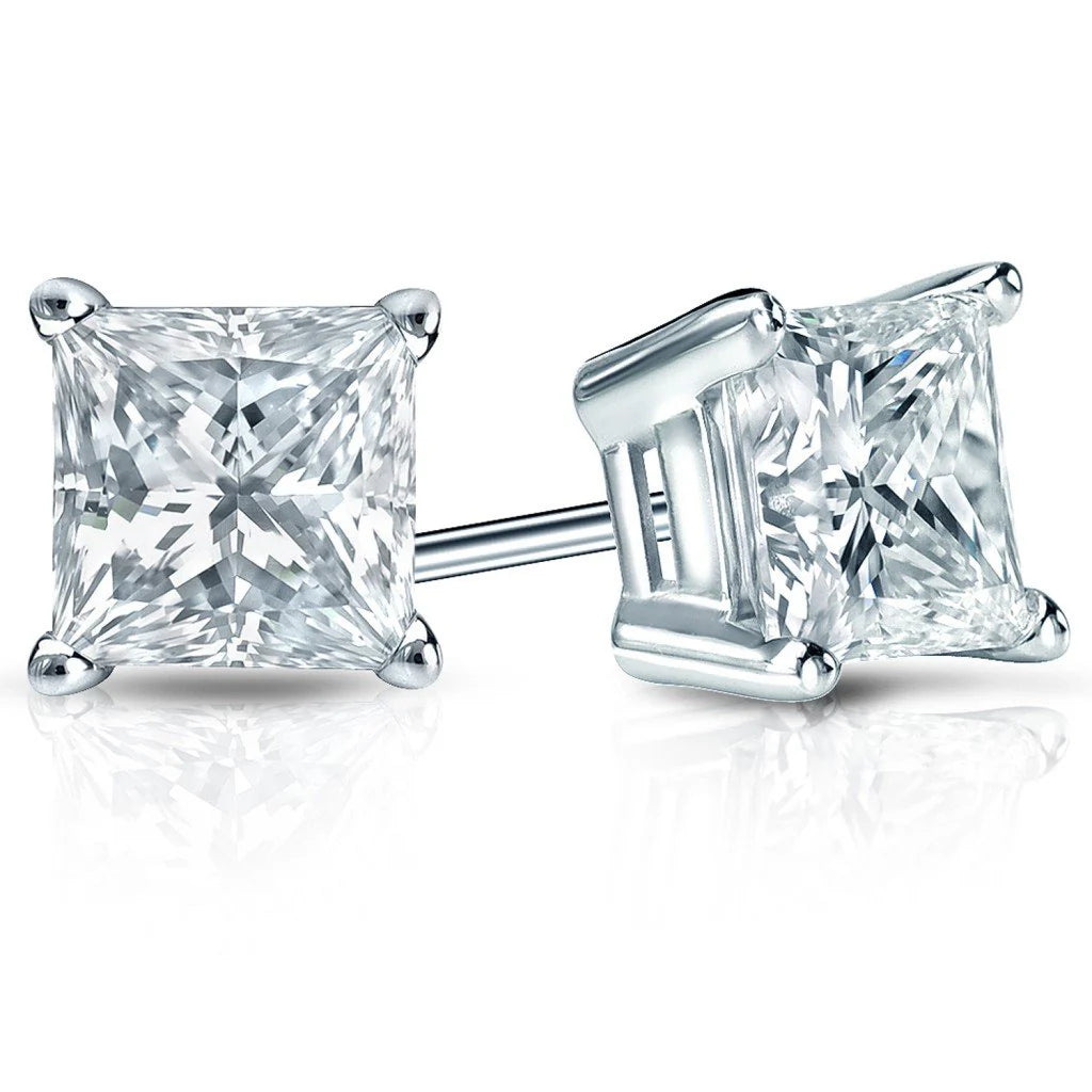14K White Gold Princess Cut Diamond Stud Earrings- 0.50 ct. total weight - PSTA2