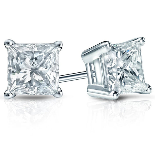 14K White Gold Princess Cut Diamond Stud Earrings- 0.51 ct. total weight - PSTB2-1/2 CT
