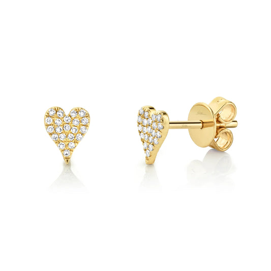 14K Yellow Gold Shy Creation Diamond Pave Heart Stud Earring - SC55006718