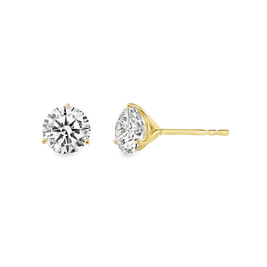 14K Yellow Gold Three Prong Martini Lab Grown Diamond Stud Earrings - 1.00 ct. total weight