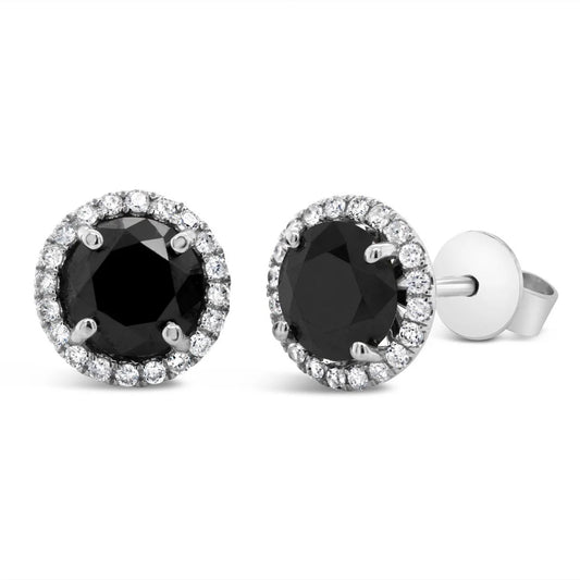 18K White Gold Black Diamond Halo Earrings with Salt & Pepper Diamond Centers - YJA1768E