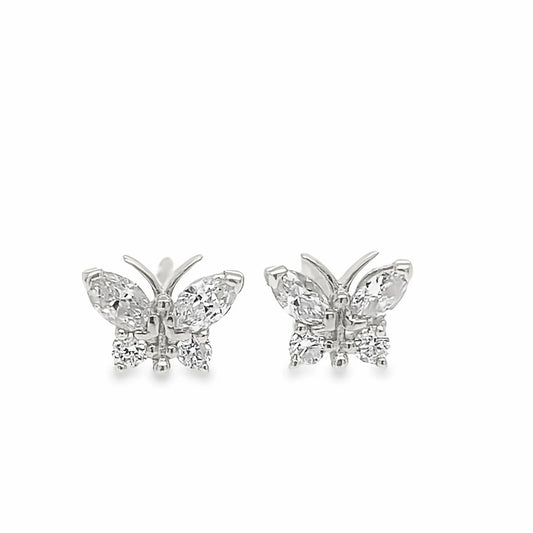 18K White Gold Diamond Butterfly Stud Earrings - HKE00826B
